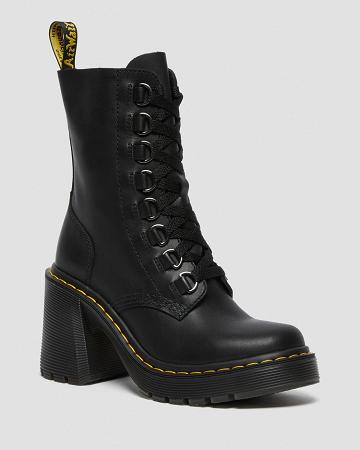 Women's Dr Martens Chesney Leather Flared Heel Heeled Boots Black | AU 138TCE